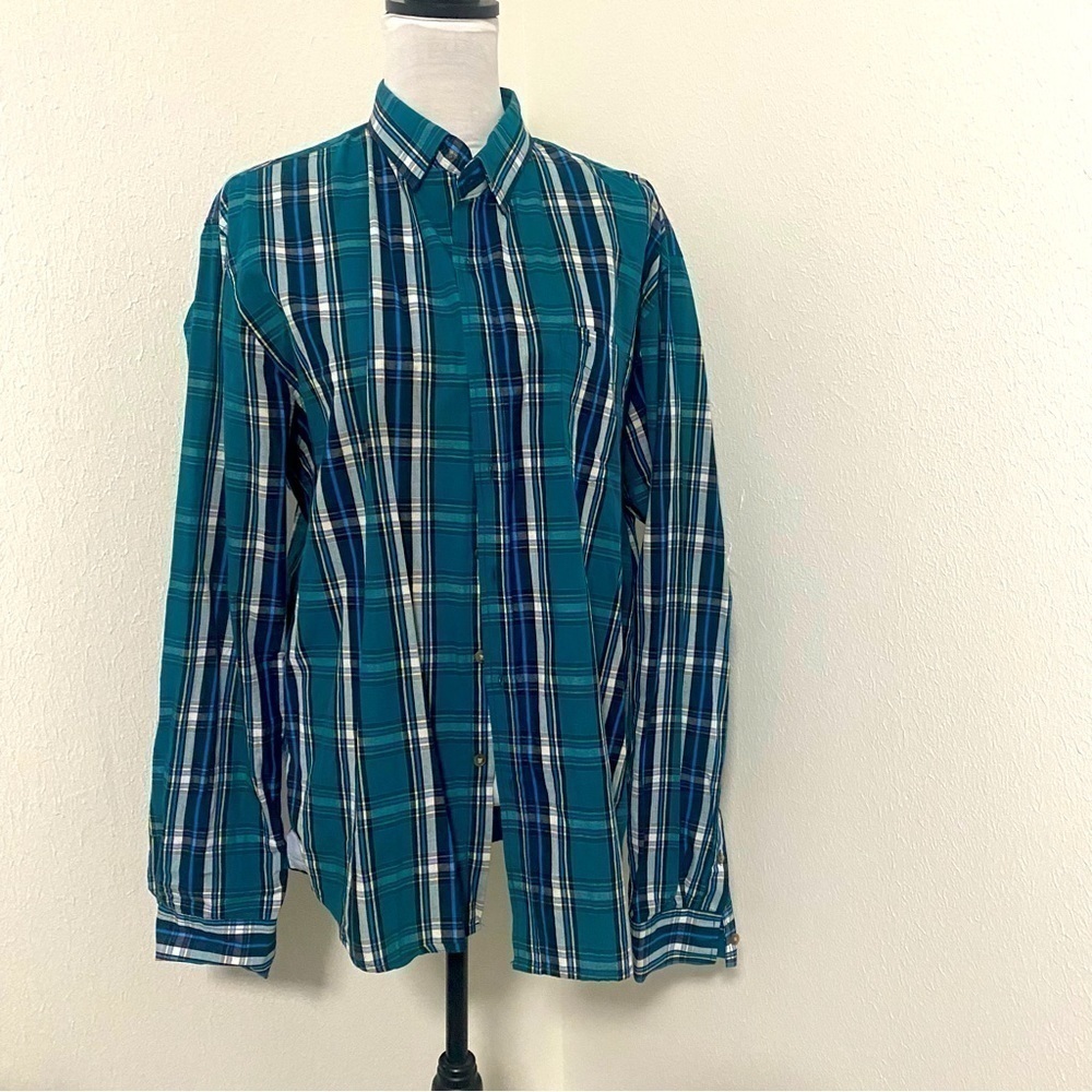 1991 by Cotton On Mens Flannel Turquoise/Black /White Button Down Size XL Rodeo
